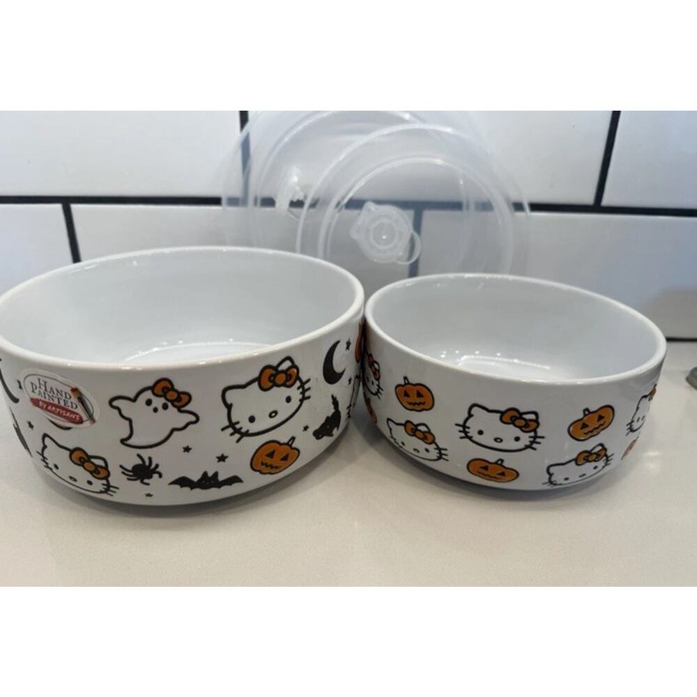 2024 Sanrio Hello Kitty Halloween Ceramic Food Storage Lot Of 2 Bowls Set NEW! - Picture 5 of 5